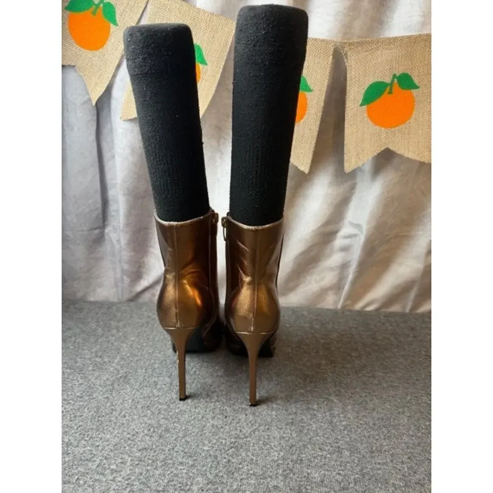 Nine West Danis Pointy Toe Stiletto Heel Platform Boots Bronze Metallic 8M - Picture 4 of 11